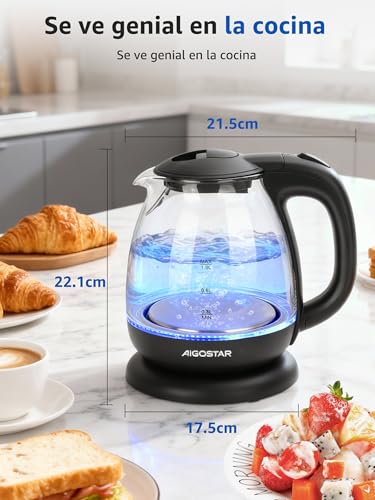Miniatura 8 de Aigostar Elfin - Hervidor Agua Electrico 1 Litro, 2200w Hervidor De Agua Pequeño, Iluminación Led, Vidrio De Borosilicato, Rápida Ebullición, Libre De Bpa, Negro, Portátil Para El Hogar O Viajes