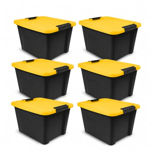 Image of Storage Bins 20 Qt Stackable with Lids 6 Pack for Garage Closet | Durable Plastic with Side Handles - Lightweight and easy to carry. Ideal for garage, basement, closet, and office.
