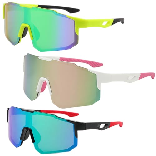 FAINCA 3 Piezas Gafas Ciclismo Hombre Resistentes al Viento Sol Gafas Running Mujer Bloquea Los Rayos UV Ciclismo Lentes Curvas Grandes Diversas Combinaciones para Pesca Running Voleibol