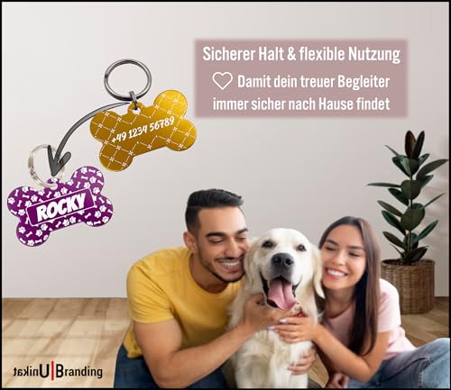 Unikat Branding | Erkennungsmarken im Singlepack | Hund, Katze und Herrchen | Hundemarke personalisiert I Beidseitig mit Gravur | Knochen | 38 mm