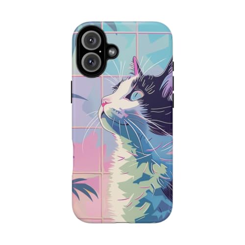Coque iPhone 16 Plus rigide mate antichoc motif chat tropical