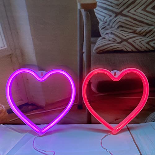 Qiaofei Heart Neon Signs Neon Lights Led Romantic Art Decorative Lamp, Wall Decor Studio Party Kids Room Living Room Wedding Party Table Decoration (Red) #TOP5
