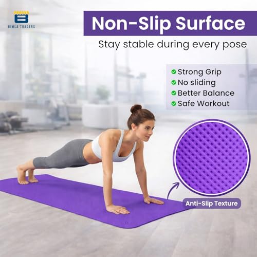 Image of Btag Premium TPE Yoga Mat for Women & Men | Anti-Slip Exercise & Gym Mat for Home Workouts | Lightweight & Durable | 6 mm (Purple)