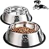 YUDANSI 2PC Paw Prints Stainless Steel Dog Bowls, 560ml Dog Feeding Bowls, Cat Plate Bowls with Rubber Bases, Small, Medium and Large Pet Feeder Bowls and Water Bowls