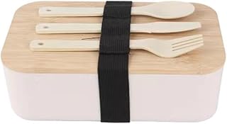 和風竹製蓋つき弁当箱(単層/二層) 電子レンジ対応 区画付きプラスチック内箱 保温機能 サラリーマン学生用 保存容器 (ホワイト,1層)