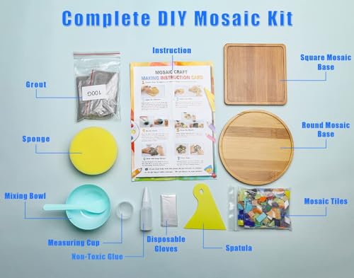 Lanyani 2 Sets of DIY Mosaic Craft Kits Mosaic Tiles Coaster Kit Make Your Own Mosaic Project Handmade Craft Set with Stained Glass Mosaic Tile Pieces for Decoration and Gift