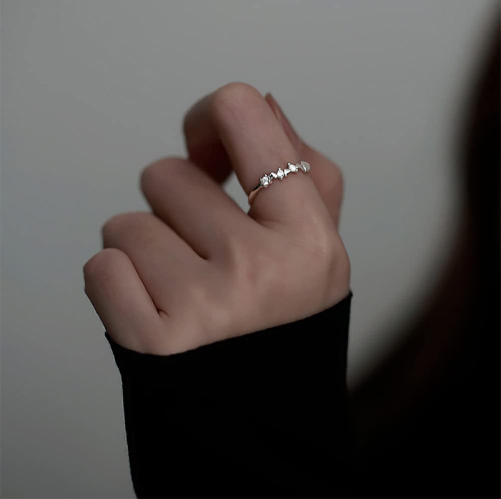 Anillo De Plata Esterlina, Anillo De Plata Esterlina 925 Circón En Forma De Corazón Exquisita Moda Brillante Anillos Ajustables Abiertos Joyería Regalos para Niño Niña Hombres Mujeres