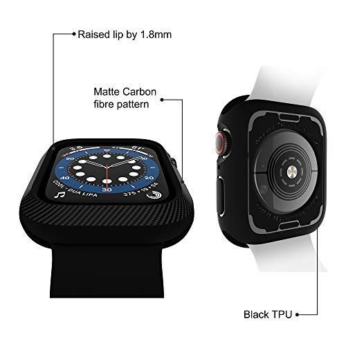 Techump Slim Carbon Fiber Pattern Design Matte Finish Tpu Case Impactio Compatible With Apple Watch Series 6/Se/5/4 44Mm, Ultra-Thin Protective Cover Bumper Compatible With Iwatch 6/Se/5/4 – Black #TOP2