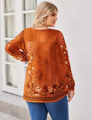 IN'VOLAND Womens Plus Size Shirts Puff Long Sleeve Tops Pleated V Neck Tunics Fall Dressy Casual Loose Blouse4