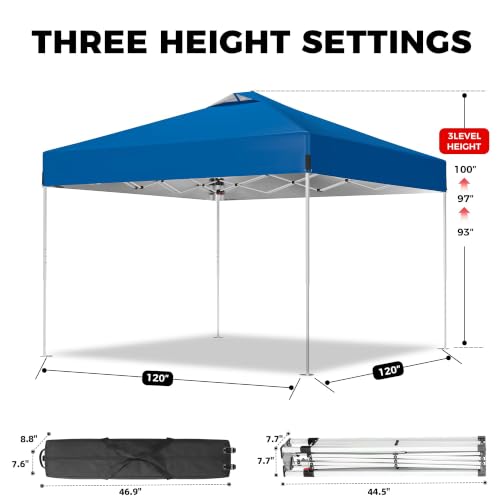 Image of 10x10FT Pop-Up Canopy Tent with Wheeled Carry Bag, Sandbags, Easy-Setup Outdoor Portable Gazebo Shelter and Sun Shade, Adjustable-Height Canopy for Events, Parties, BBQs, and Backyards (Blue)