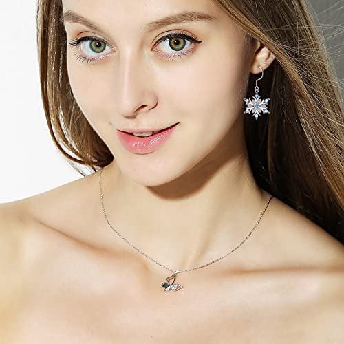 Snowflake Dangle Earrings G23 Pure Titanium Ear Hook For Sensitive Ears Fashion Lightblue Crystal Winter Party Whitegold Plated Flower Snowflake Pierced Drop Earring For Christmas Womens #TOP1