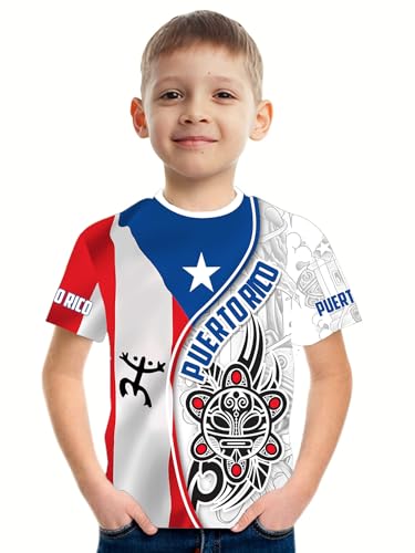 Men's Puerto Rico Flag T-Shirt 3D Frog Print Short Sleeve Shirt Novelty Casual Round Neck Top Unisex