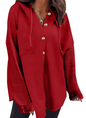 Image of SHEWIN Women Oversized Hooded Sweatshirt Loose Fit Casual Button Hoodies with Pocket 2026