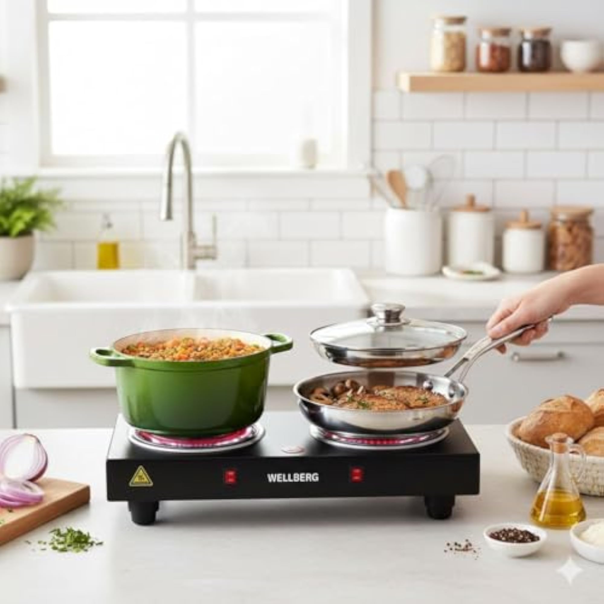 Double Burner Electric Stove Hot Plate 2000W with Independent Switch