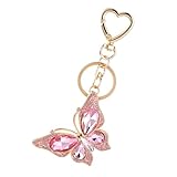 Heclia Pink Butterfly Keychain Pink Key Chain Gold for Women 1PC Diamond Butterfly Keychain for Women Key Chains Butterflies for Bags Purse Clothing Accessories 4.92In/12.5CM Beach & Camper Bag Charms
