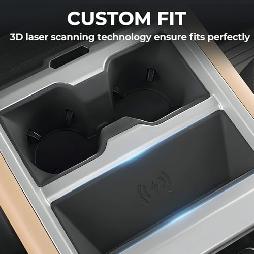 Image of Cup Holder Insert & Wireless Charging Protective Mat for Land Rover Defender 90 /110 /130 2026 2025, Interior Accessories Car Cup Holder & Wireless Charger Cover Pad for 2025-2026 Defender, Black