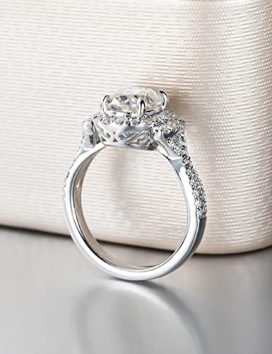 CannyCat Oval cut Moissanite Halo Engagement Ring for Women 2.65 cttw D color VVS Moissanite Twisting Anniversary Bridal Cathedral Rings Platinum-Plated Silver Infinity Vine Wedding Eternity Band3