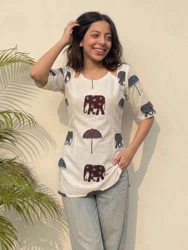 Image of ANNI Designer Cotton Short Kurti for Women | Stylish Kurti | Short Kurti Top | Casual Kurta for Women | Comfortable Cotton Kurtis for Womens