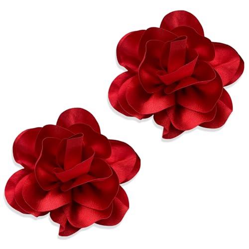 Image of 2Pack 6inch Extra Large Satin Brooches Lapel Pins Dainty Elegant Fabric Camellia Rose Flower Brooch Pin for Women Wedding Part Dance Clothes Accessories Jewelry
