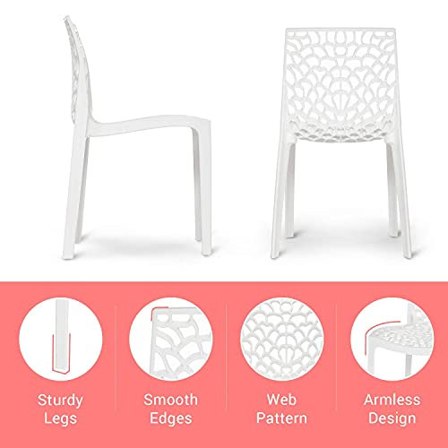 Image of activa Web Designer Plastic Chair for Home, Office and Restaurant and Cafe|Armless Chair for Dining Room| Heavy Duty Outdoor Plastic Chair | Designer Balcony Chair (White, Set of 6)