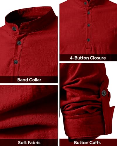 Image of Men's Cotton Blend Straight Kurta Shirt with Mandarin Collar - Slim Fit Casual Short Kurti Featuring Textured Slub Fabric and Roll-Up Full Sleeves