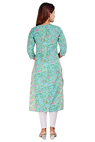 Image of COTLAND Fashions Jaipuri Cotton Printed Straight Kurti for Women Royal Sea Green