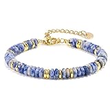 VIBILIA Gold Plated Bracelets for Women, Boho Bangle Bracelets, Beaded Bracelets Trendy, Handmade Gold Jewelry, Fashion Birthday Gift for Women Friend on Thanksgiving Christmas, Blue