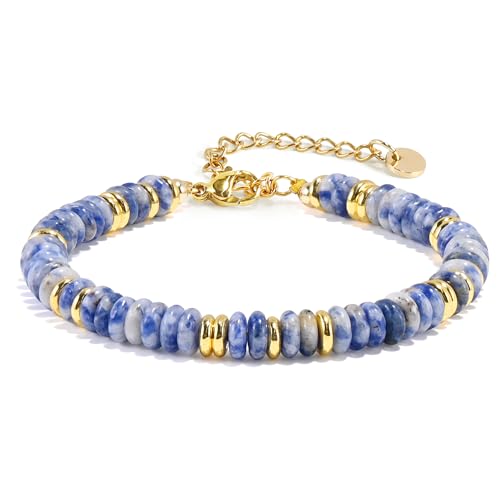 VIBILIA Gold Plated Bracelets for Women, Boho Bangle Bracelets, Beaded Bracelets Trendy, Handmade Gold Jewelry, Fashion Birthday Gift for Women Friend on Thanksgiving Christmas, Blue