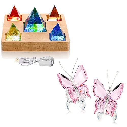 Kanpura Healing Crystals Paperweight,Healing Crystal Gemstone Pyramid,Crystal Butterfly Figurines With Clear Glass Ball Base,Glass Butterfly Statues #TOP19