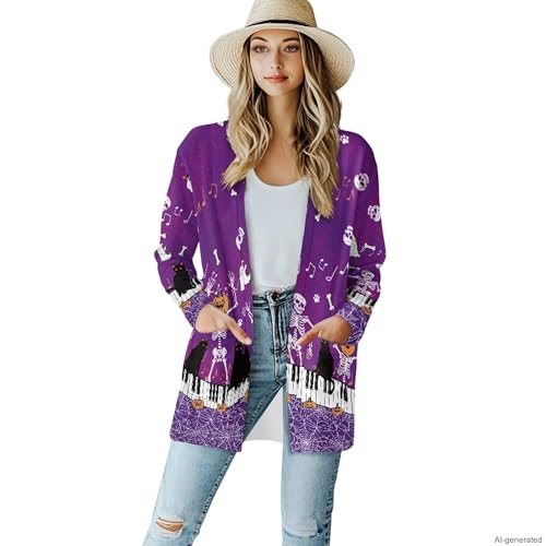 Image of Forchrinse Red Ladybug Cardigan for Women Causal Long Sleeve Open Front Cardigans Sweater Fashion 2024 Fall Coat with Pockets