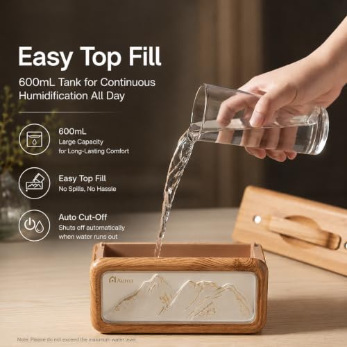 Image of Auroa Ultrasonic Cool Mist Humidifier for Room Moisture | Wood Grain Essential Oil Diffuser for Home |Mountain Mist Maker Fogger with 4 Light Modes & Auto Shut Off | Home Decor
