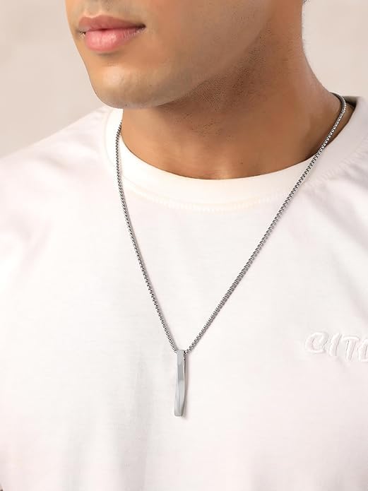 Image of Men's Jewellery Black Chain For Men Boys Geometric Stainless Steel Black Locket Pendant with 3D Chain combo pack of 2pcs gifts