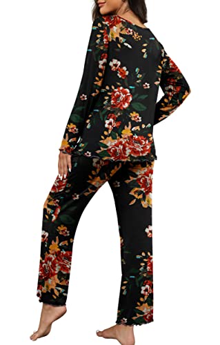 Prinstory 2023 Women's Pajama Set Long Sleeve Sleepwear Ladies Lounge Set Soft Pjs Loungewear #TOP5