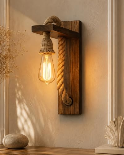 Homesake® Wooden Rope Wall Lamps, Home Decor Items E27 Holder Lan...