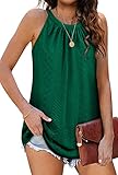 Racerback Tank Tops for Women Sexy Eyelet Sleeveless Halter Top Dressy Casual Pleated High Neck Camisole Green L