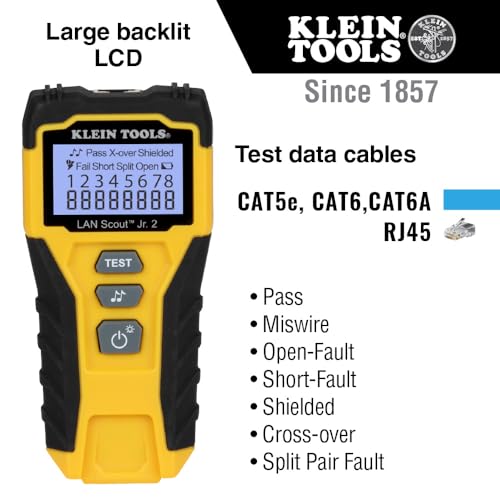 klein tools vdv526-200 cable tester lan scout jr 2 ethernet cable tester for cat 5e cat 66a cables with rj45 connections