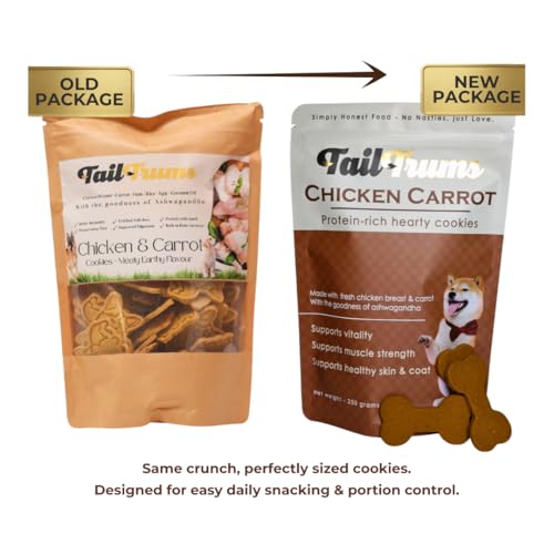 Image of Dog Biscuits - Chicken & Carrot Cookies with Ashwagandha 250g | Healthy Dog Food | Freshly Baked Dog Treats, All Natural & Preservative Free | Human-Grade Ingredients| All Breeds |