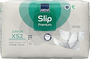 Abena Slip Premium Junior Windelhöschen, Eco-Labeled, verbesserter Auslaufschutz, sichere und bequeme Windelhose für Kinder – Größe 7/XS2, Taillenumfang 40–60 cm, Alter 5–15, 1 x 32 Stück