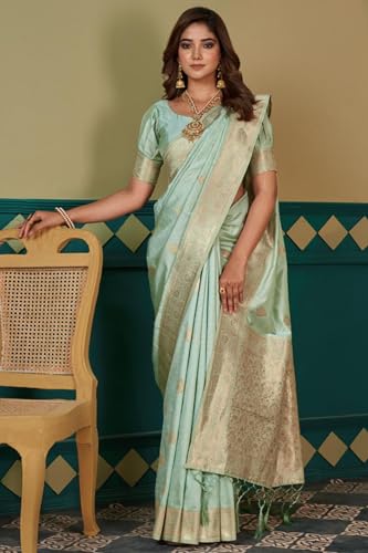 Image of SGF11 Women's Kanjivaram Pure Soft Silk Saree For Women Pure Golden Zari With Blouse Piece