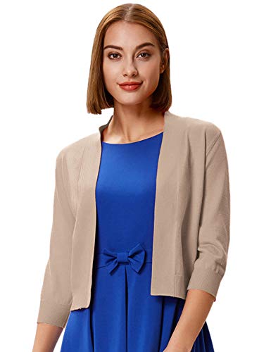Grace Karin Women's Ribbed Sleeve Cardigan Open Front Sweaters Shrug Short Flare Bolero Jacket (Khaki,Xxxl) #TOP3