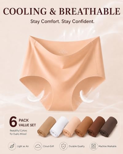 Image of FINETOO 6 Pack Womens Seamless Underwear Full Coverage No Show Hipster Panties Sexy Stretchy Invisible Briefs Bikini Lingerie