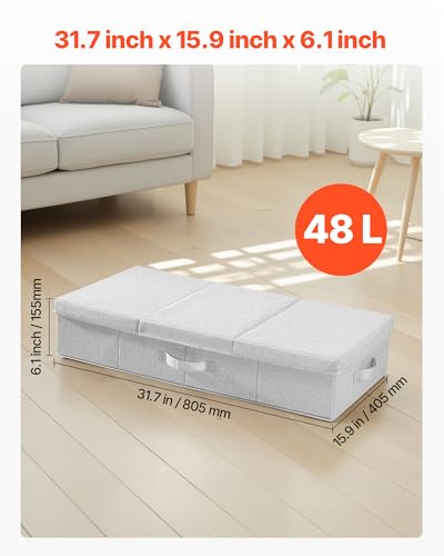 Image of VEVOR Under Bed Storage with Lids, 31.7 x 15.9 x 6.1 Inch, 48L Large Underbed Clothes Storage Containers, Low Profile Gray Under Bed Drawer Shoe Organizer Bins Box for Blanket Shoe Bedroom, 2 Pack