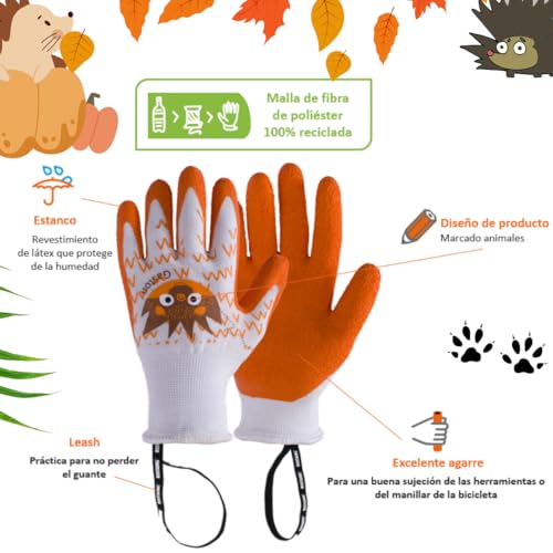 ROSTAING Guantes de jardinería para niños GASTON - Un par de guantes de jardinería y bricolaje - Para las manos pequeñas y delicadas y la seguridad de sus hijos, Naranja - imagen 3