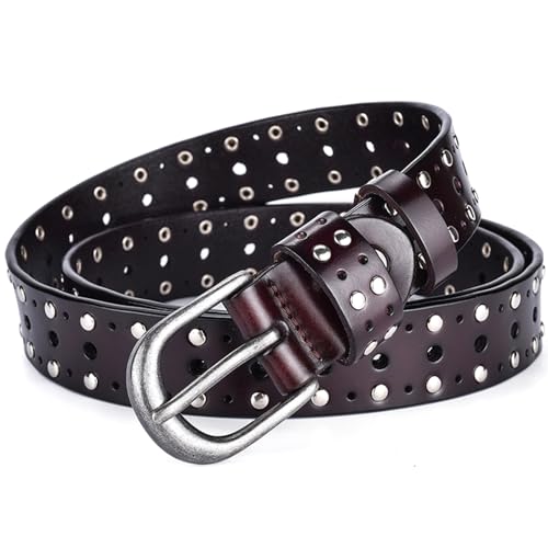 Ceinture cloutée rock gothique double rangée en cuir véritable 2.8cm de large