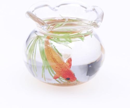 1 mini pecera redonda multicolor para decoración de cristal realista para casa de muñecas, cautivadora miniatura para manualidades, adornos hechos a