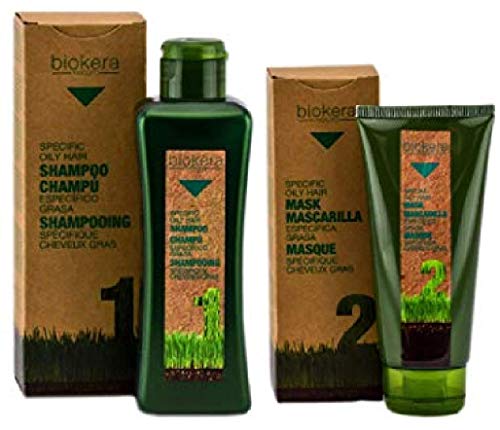 Salerm Biokera SPECIFIC OILY HAIR Shampoo & Conditioner Mask DUO SET, Regulates Oil Production, Excess Oiliness (W/Sleek Comb) Masque (300 ml (10.8 oz) + 200 ml (6.9 oz) DUO KIT)