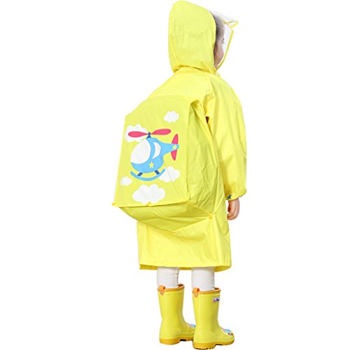 WYTbaby Kinder Regenmäntel, Jungen und Mädchen Regenanzug Mit Kapuze Wasserdicht Regenschutz Mit Schultasche Position,Gelb Cover