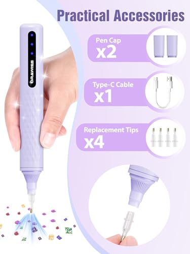 Image of Orawiss Electric Diamond Painting Pen 2-Pack Kit, Diamond Art Vacuum Pen Cordless | Rechargeable Battery | Air & Low-noise Suction | Dimond Art Accessories and Tools for Large Project Creator - Purple