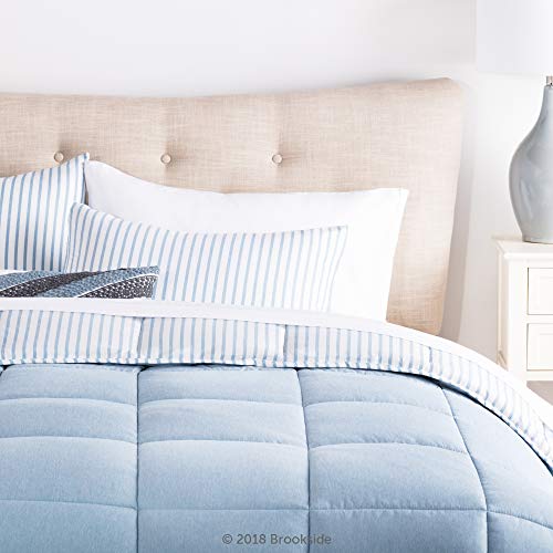BROOKSIDE Striped Chambray Comforter Set - Includes 2 Pillow Shams - Reversible - Down Alternative - Hypoallergenic - All Season - Box Stitched Design - Oversized King - Calm Sea Blue