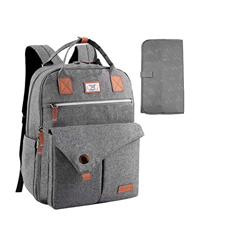 Lekebaby Changing Bag Backpack Nappy Diaper Rucksack Backpack with Changing Mat for Mom & Dad, Grey